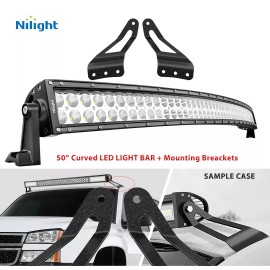 Nilight 50" 288W LED Light Bar + Mount Brackets For Chevy Silverado & GMC 07-14