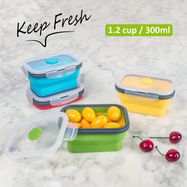 Recipientes plegables de almacenamiento de alimentos con tapa hermética, 12 onzas, de silicona apilable para cocina pequeña, juego de recipientes de preparación de comidas para sobras, microondas y
