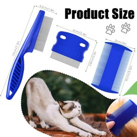3 Pack Flea Lice Comb, Flea Comb for Dogs Cats, Stainless Steel Dog Cat Grooming Combs, Fine Teeth Pet Comb Grooming Set, Dog Hair Comb Grooming Tool for Removing Tear Stains, Fleas, Dandruff（Blue）