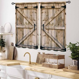 TKUYO Barn Door Curtains, Farmhouse Rustic Wooden Barnwood Garage Gate Cottage Country Western Style Window Treatments Drapes for Bedroom Living Room Kitchen 2 Panels, 55x39 Inch
