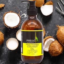 Feelia Organic Fractioned Coconut Oil - 100 ml Non Greasy, Fragnace Free 100% Pure & Organic (300 ml)