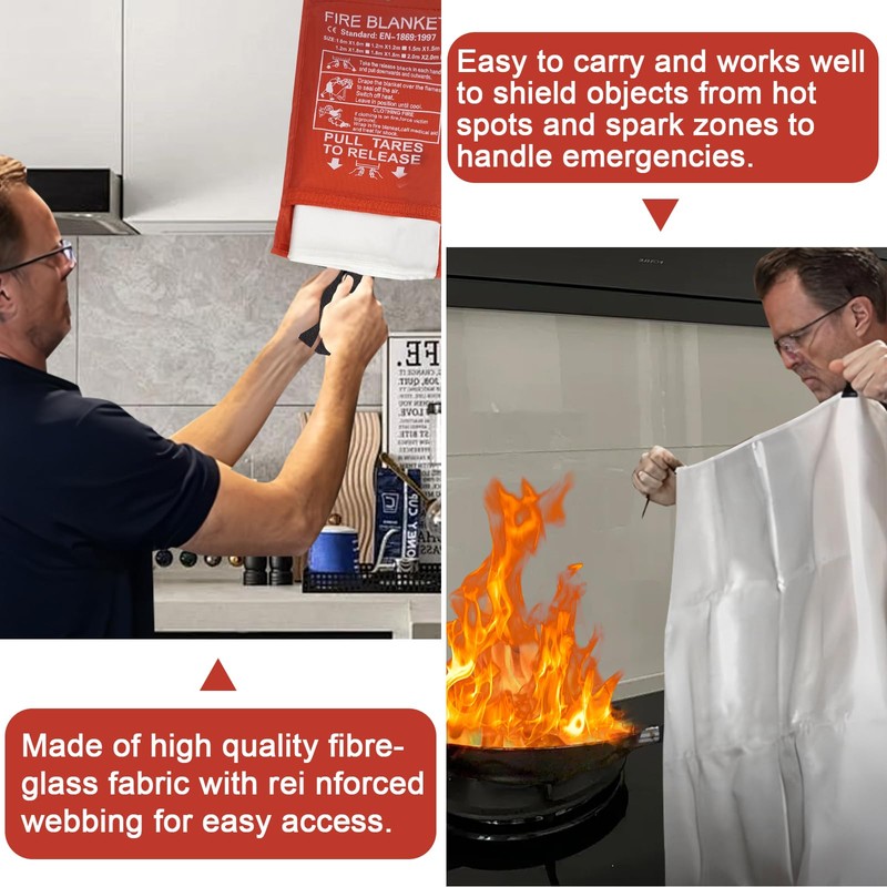 100x100CM Large Fire Blanket With Loops, Fiberglass Flame Retardant Fire