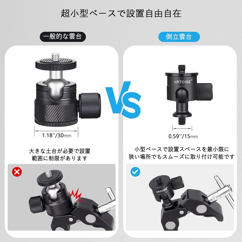 ARTCISE Mini Inverted Free Head CNC Ball Tripod Head, 8.8