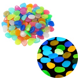 Japard Glow in The Dark Rocks Stones, Luminous Glowing Pebbles 100 Pcs, Light or Solar Charged, Indoor, Outdoor, Garden, Aquarium, Fish Tank, Planter (Rainbow / 100)