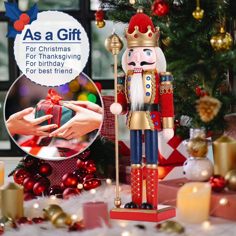 COMBIUBIU 30CM Wooden Nutcracker Christmas Decorations,Wooden Nutcracker Figures,Festive Collectible Nutcracker