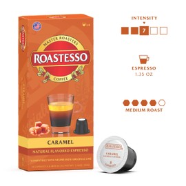 Roastesso Coffee, Natural Caramel Flavored Espresso Pods, Nespresso Capsules Compatible with Original Line Machines, Barista Creations Flavor Pack, Medium Dark Roast Ristretto (40 Count)