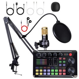 ALSO GO Podcast Equipment Bundle, BM800 Condenser Microphone & Live Sound Card Kit with Tripod Stand, Dj Mixer Effects & Voice Changer Perfect for Recording Studios, Live Streaming, Gaming