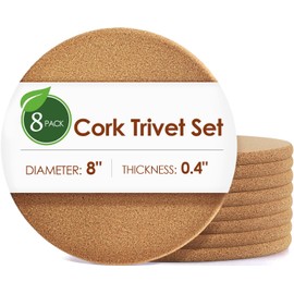Cork Trivets for Hot Dishes, 8" High-Density Thick Cork Trivets for Hot Pots and Pans, Heat Resistant Cork Hot Pads for Kitchen, Multifunctional Cork Coasters for Countertop Table, 8Pack