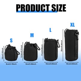 PEUTIER 4pcs Camera Lens Bag, 4 Sizes Drawstring Lens Pouch with Thick Protective Neoprene Black Camera Lens Case Bag for Canon, Nikon, Sony, Pentax (Small, Medium, Large, X Large)