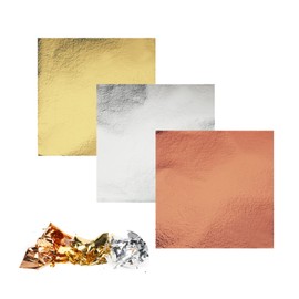 120 Sheets Imitation Gold Leaf for Crafts 8 x 8.5 cm Gold Foil 3 Colours, Impact Metal Gold, Gold Paper for Crafts, Gold Leaf for Acrylic Painting, Body, Nails, DIY Creation, Makeup, Furniture