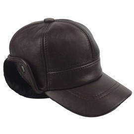 Sandy Ting Winter Leather Baseball Cap Earflap Fitted Hats Men Soft Hunting Hat (X-Large, Brown)