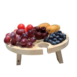 Portable Picnic Table Wooden Folding Table with Glass Stand Easy to Store for Garden Beach Travel