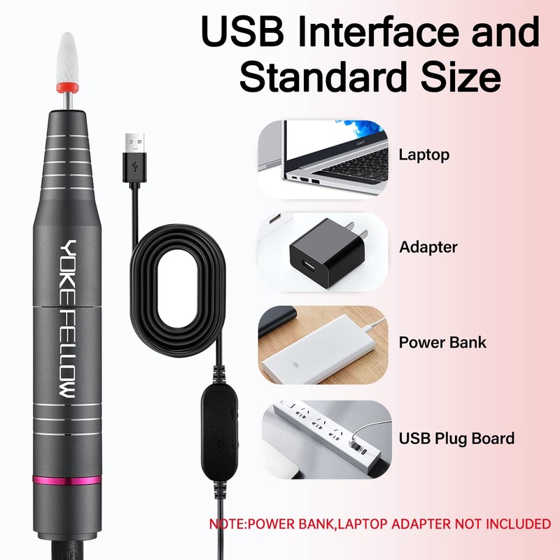 YOKEFELLOW Protable Electric Nail Drill,USB Efile Professional 30000RPM Manicure Electrical
