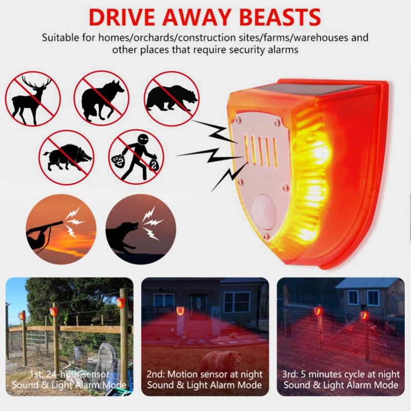 DINOWIN Solar Alarm Light, Waterproof PIR Motion Sensor Alarm 129