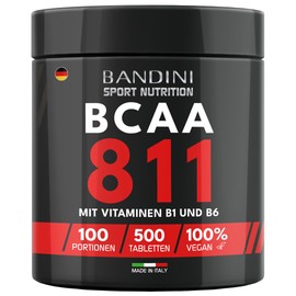 Bandini® BCAA 8 1 1 1 Double Chain Amino Acids | 500 Tablets with Fermented Amino Acids, with Vitamin B1 and B6 | 8.1.1 with Leucine, Isoleucine, Valine | Intra Pre-Post Workout - For Gym