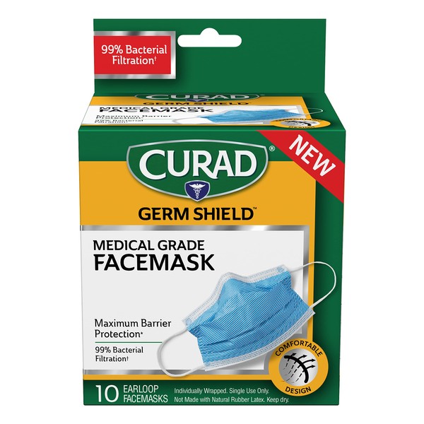CURAD Germ Shield Maximum Barrier Face Mask With Earloops (10 Count)