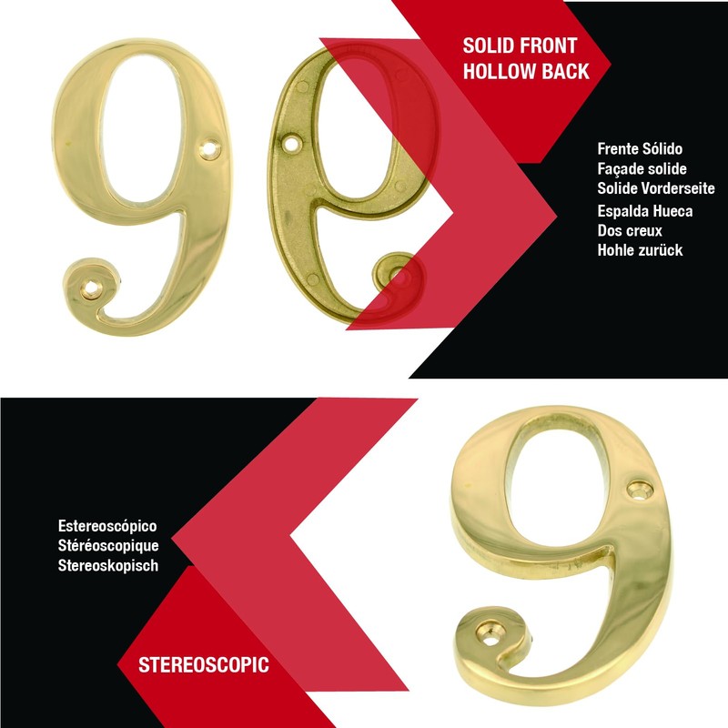 ZW Hardware A100 4 Inch Bright Brass House Number 9