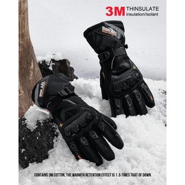 IRON JIA'S Motorcycle Gloves Winter Cold Weather Warm Touchscreen Waterproof Windproof Protective Gear (Black, L)