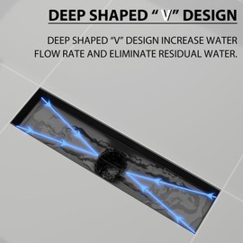 SaniteModar Shower Drain Black 12 inch, 2 in 1 Flat & Tile Insert Drain Cover, High Rate Shower Floor Drain Black, Rectangle Shower Drain with Hair Catcher and Leveling Feet