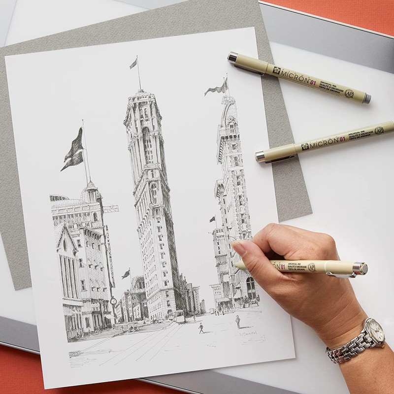 SAKURA Pigma Micron Fineliner Pens, Multi-tip Set, Archival Gray Ink,