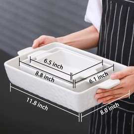 KitchenTour Ceramic Bakeware Set, Rectangular Baking Dish Casserole Dish Lasagna Pan with Double Handles Stoneware Bakeware Set of 3 - White