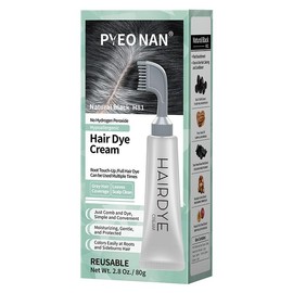 PYEONAN Unisex Hair Dye Professional Comb, Natural Plant Extract, Black or Drak Brown Coloring, 2 in 1 Grey Hair Coverage and Haircare 2.8Oz./80g - Color: Natural Black (1pc)