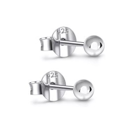 Yeidid International 925 Solid Sterling Silver 3MM Small Round Ball Stud Earrings For Children