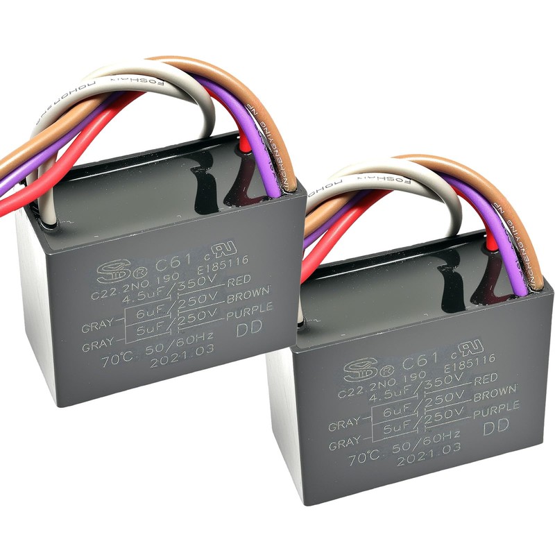 2Pcs C61 5 Wire 250VAC Ceiling Fan Capacitor C61 4.5uF+5uF+6uF