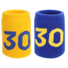 PATIKIL Sports Wristband Sweatbands for Men and Women, 2 Pcs Breathable Tennis Wrist Bands Absorbent Sweat Band Number 30 for Basketball Football Baseball Running Gym, Yellow/Blue