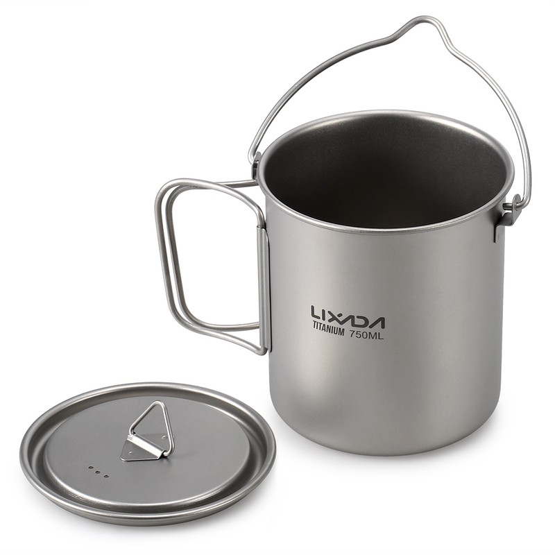 Lixada Lightweight Titanium 3 Pieces Set Titanium 750ml Pot 350ml