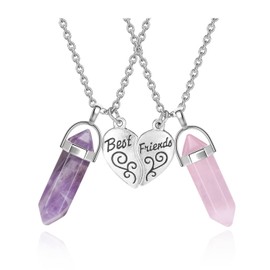 Jovivi BFF Necklace for 2 - Matching Heart Best Friends Crystal Pendant Necklaces Girls Women Friendship Jewellery Set