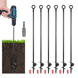 YXJSTO 6 Pcs 30 Inch Ground Anchors, Heavy Duty Ground Anchor Screw in, Metal Shed Anchor Hook for Camping Tent, Canopy, Carport, Swing Set, Securing Animal