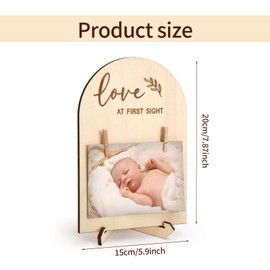 Baby Announcement Sign With Ink Pad and Pen, Cute Wooden Ultrasound Picture Frame, Beautiful Sign for The Announcement of Newbron 's Birth, Nursery Sonogram Photo Decor for First Time Moms