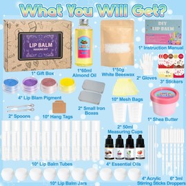 JUYRLE DIY Lip Balm Kit - Make Your Own Natural Beeswax Lip Balm with Containers, Moisturizing Base, Perfect for Kids and Adults