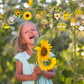 Sunflower Gnome Ornaments for Tree Summer Sunflower Wood Hanging Ornaments Gnome Christmas Ornaments Party Supplies