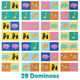 boppi Dominoes Set Picture Game for Toddlers - Colourful Wildlife Animal Themed Montessori/STEM Dominoes for Children - Games for 3 Year Olds and Up