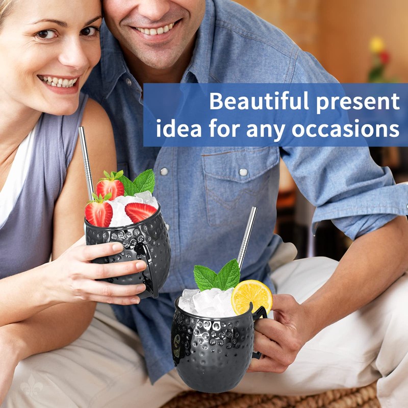 LINALL Moscow Mule Mugs- Set of 4 Gunmetal Black Plated