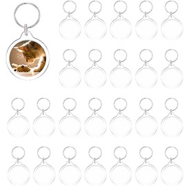 Keychain Photo Holder Round Shape with Cut Template Acrylic Photo Original Creation Kit Handmade Parts Snap-in Creation Kit (Clear/Set of 30)