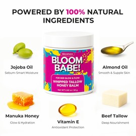 Natural Tallow and Honey Skin Care Balm - 100% Grass Fed Whipped Beef Tallow Face Moisturizer for Women’s Skin - Lip, Face & Body Cream with Raw Manuka Honey, Jojoba & Sweet Almond Oil - 2.82 oz