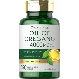 Suplemento de aceite de orégano Carlyle 4000mg  150 cápsulas de gelatina blanda  Contiene Carvacrol  Fórmula sin OGM y sin gluten                     