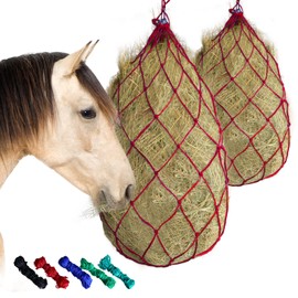 RideFound 2PCS Durable Slow Feed Hay Net for Horses 40” Length with Strong 4x4” Holes Nylon Rope Hanging Suitable for Trailer and Stall, Slow Feeding Reduce Waste