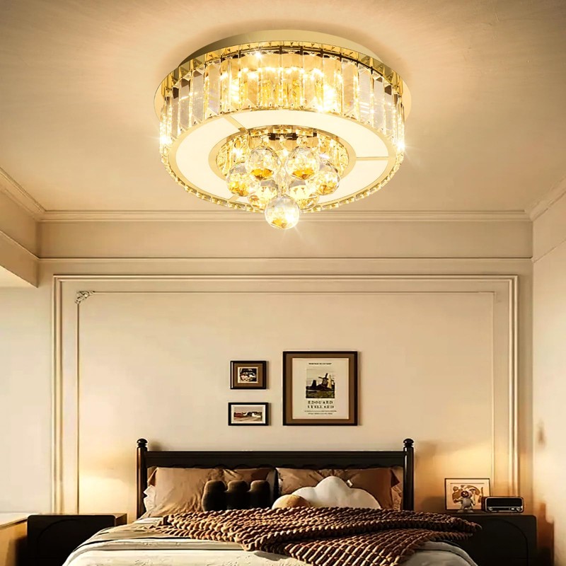 AFQEJG 11.8" Gold Modern Crystal Chandeliers for Dining Room LED