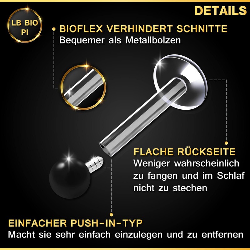 KJM Fashion Monroe Earrings Transparent Bioflex Labret 1.2 mm 16