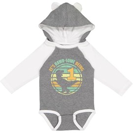 inktastic It's Rawr-some Being 1 Long Sleeve Creeper 18 Months Granite & White W Ears 45692
