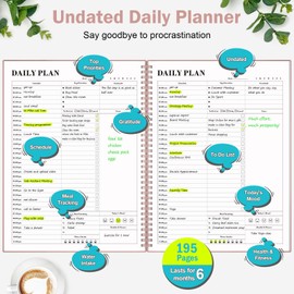 Planner Undated, Asten Daily Planner Agenda with To Do List, Hourly Planner for Women and Men, Spiral Appointment Book Planner Notebook with Elastic Closure, Day Planner for ADHD 8.5" x 11"(Pale Pink)
