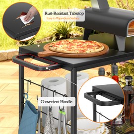 DAOUTIME Grill Cart for Outside, 3-Tier BBQ Food Prep Rolling Table Cart, with 23.62" Lx 15.75" W Rust-Resistant Tabletop, Outdoor Pizza Oven Table Ideal for Patio Backyard Kitchen Tools Room