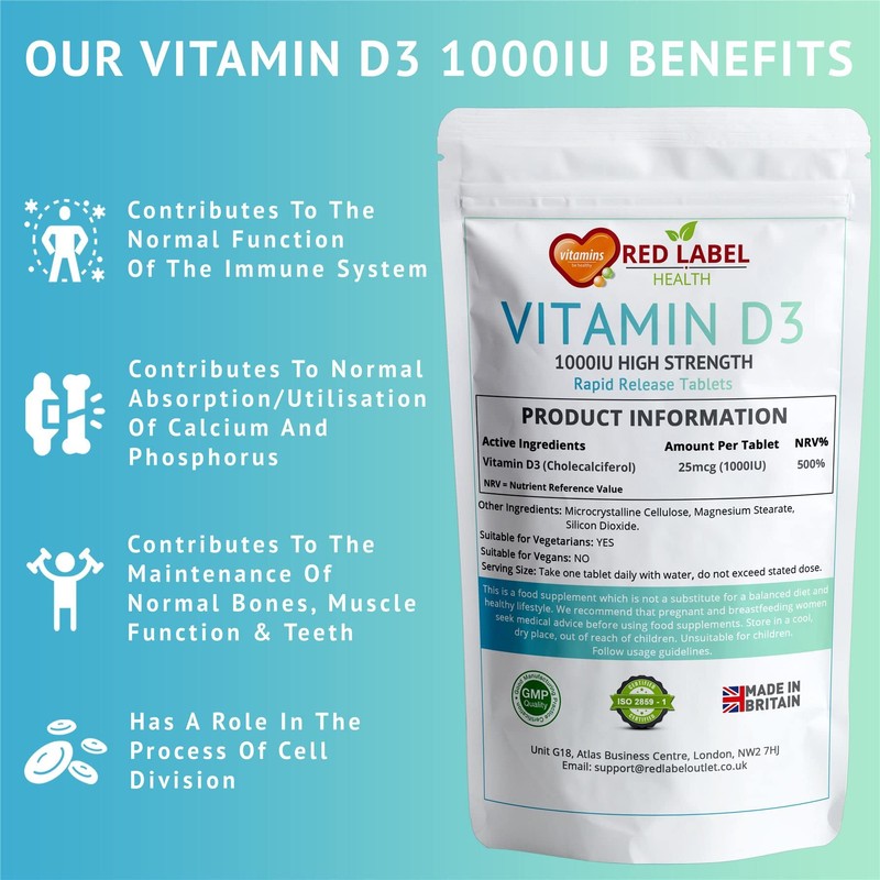 Vitamin D3 Tablets 1000IU, 120 Vitamin D Supplement Tablets (4