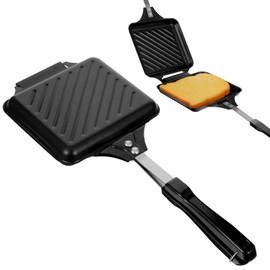 Sandwich Maker, Grilled Panini Maker Pan with Non-Stick Plates, Stovetop Toasted Sandwich Maker Press, Double Sided Aluminum Flip Cheese Maker Frying Pan for Home Kitchen Breakfast Camping
