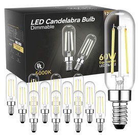 TJOY Candelabra LED Bulbs,Dimmable T6 LED Tubular Bulb 5.5W Equivalent 60W 5000K Daylight, Vintage Edison Tube Light Decorative for Chandelier, Ceiling Fan Pendant Wall Sconces,E12 Base,600lm,12pack
