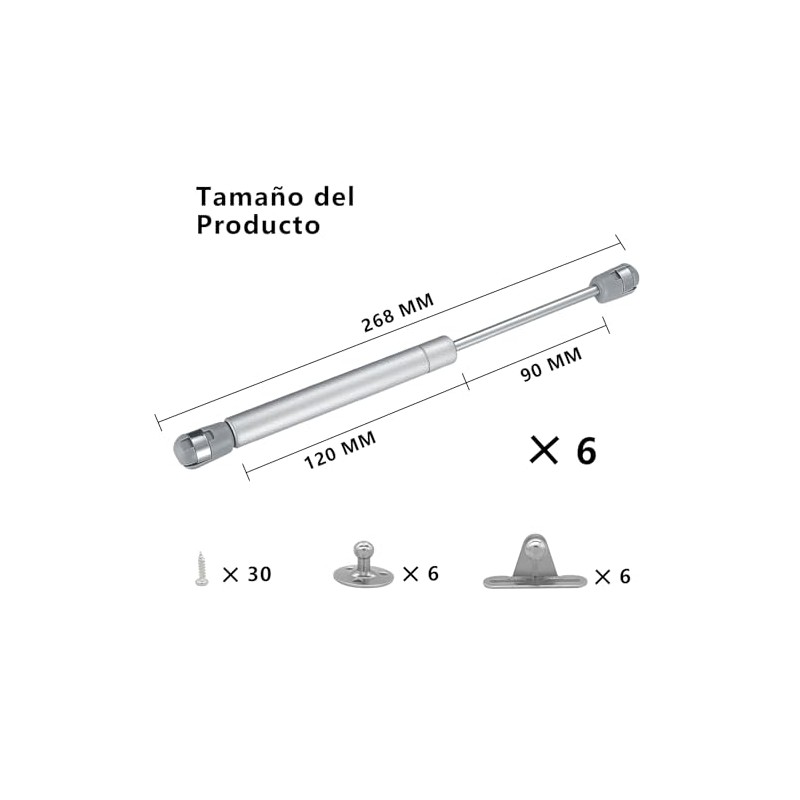 Pistón Elevable de Gas Amortiguador 100 N, Bisagras para Puertas